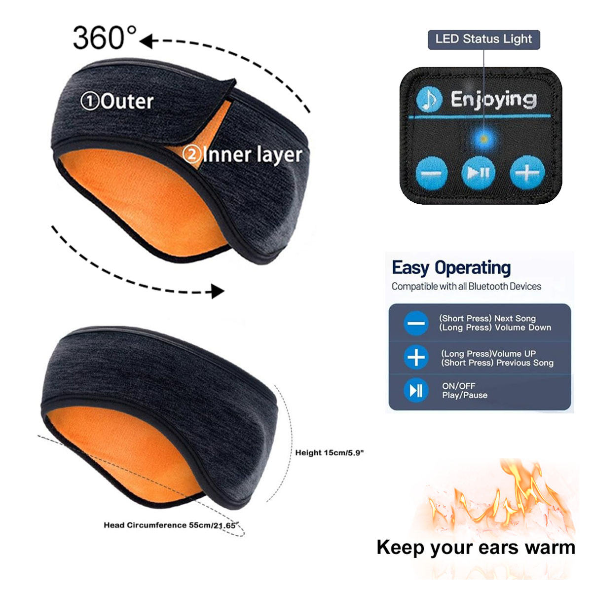 Wireless Bluetooth Headphones  - огляд і ціна Winter Headband Fleece